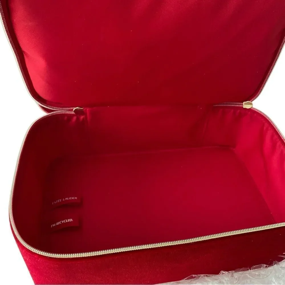 Estee Lauder Luxurious Red Velvet Makeup/Cosmetics Box Bag with Bow